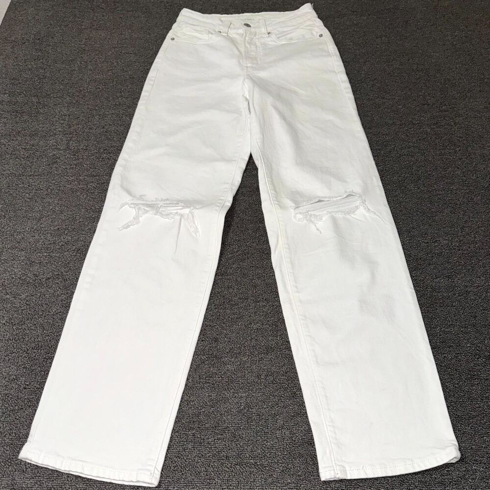 Old Navy OG Loose Jeans Womens 00 White Denim Light Wash Pockets Distressed